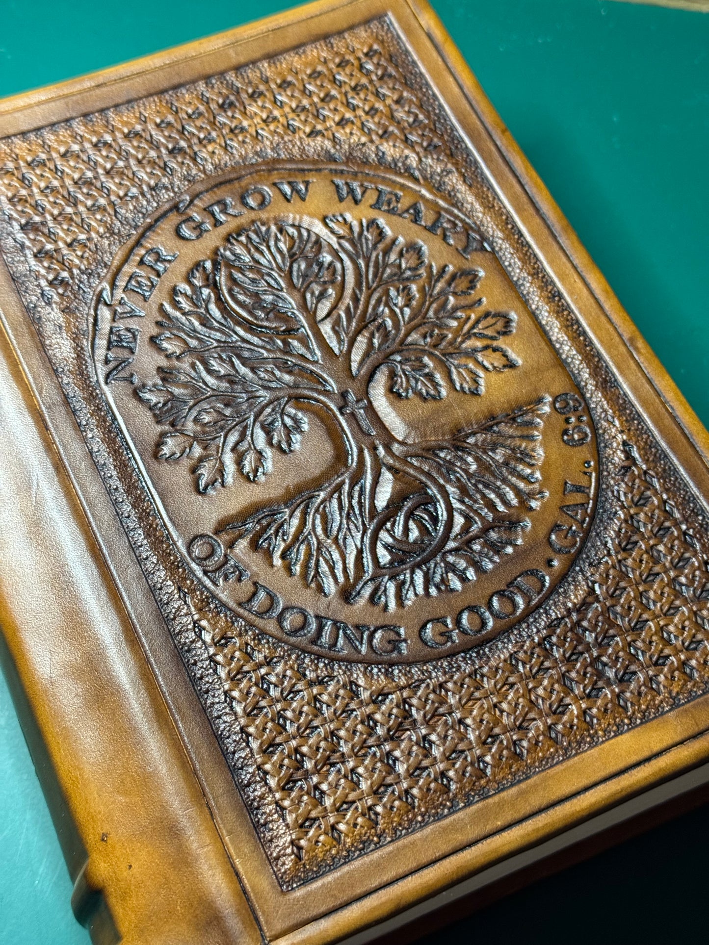 Handmade Leather Bible: Custom Family Crest