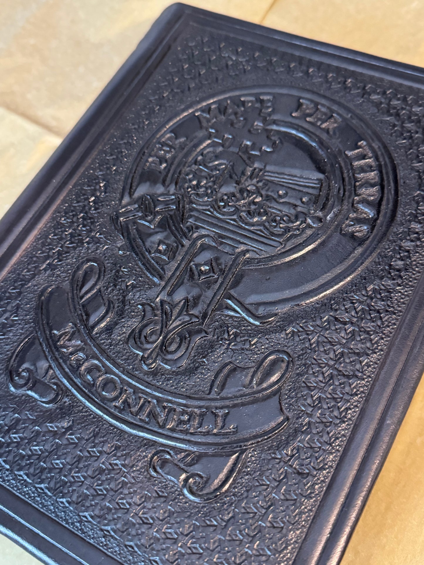 Handmade Leather Bible: Custom Family Crest