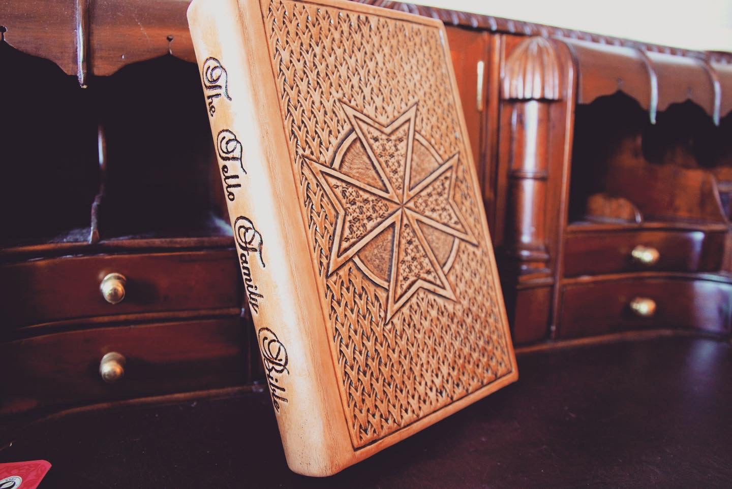 Custom Leather Family Bible Tooling Handmade Maltese Cross
